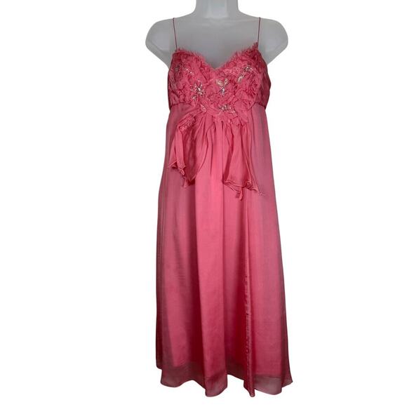 Rebecca Taylor Silk Pink 100% Silk Midi Babydoll Spaghetti Strap Dress 90s Y2k 6 - Picture 1 of 11